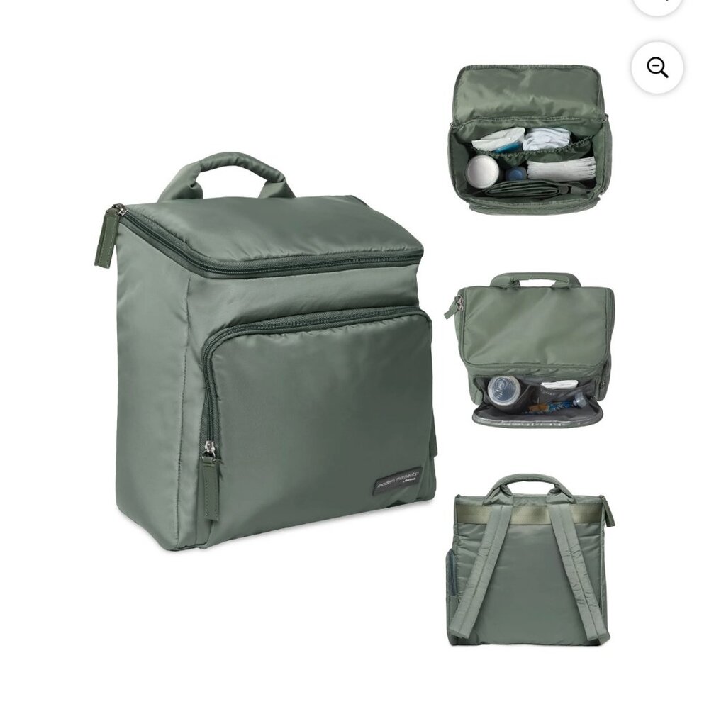 Modern Moments Diaper Bag by Gerber with Changing Pad and Insulated Pocket,Green